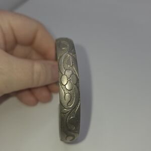 Vintage Silver Tone Cuff Bracelet Bangle Engraved Floral Design